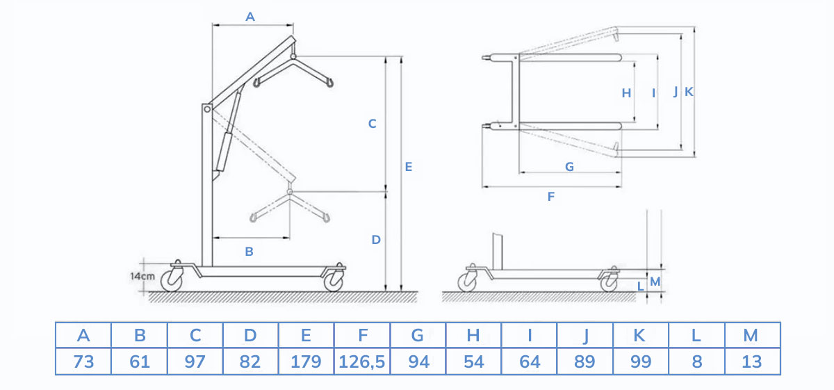 dimenzije dizalica za pacijente